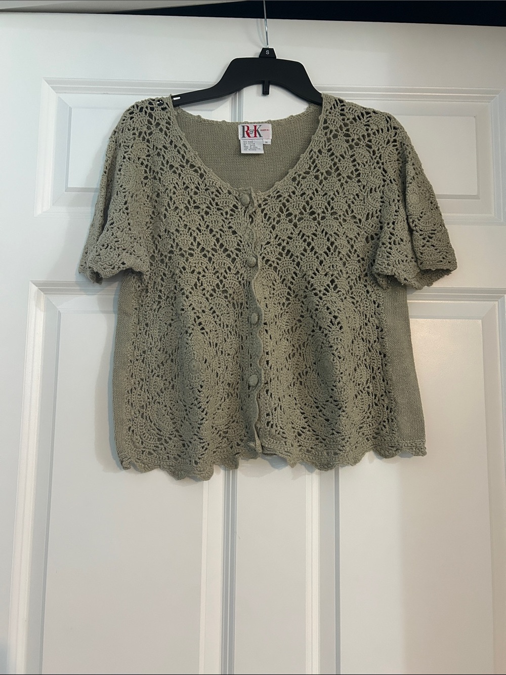 RK Crochet Knit Button-Front Top in Sage